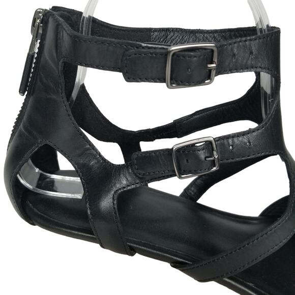 Eileen Fisher Sandals Womens Size 9.5 Gladiator Black Wedge Open Toe Leather - Picture 10 of 12